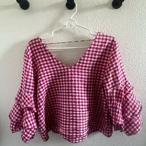 Zara top-hot pink check, size large